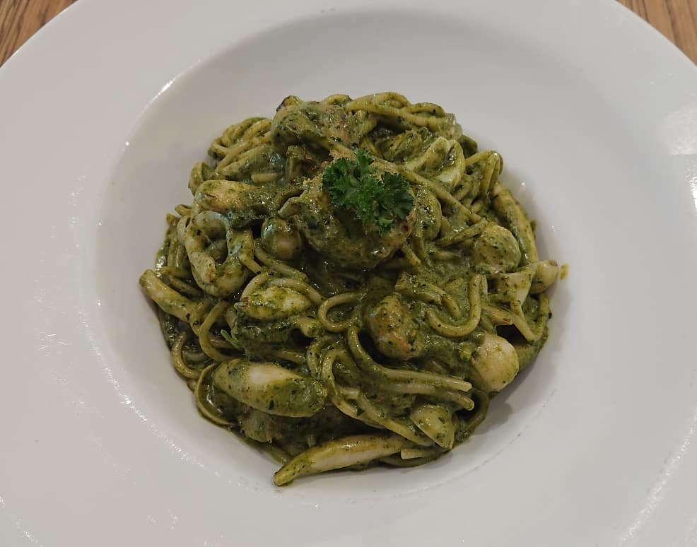 Fresh Seafood Pesto Pasta at Kafe Wake Me Up