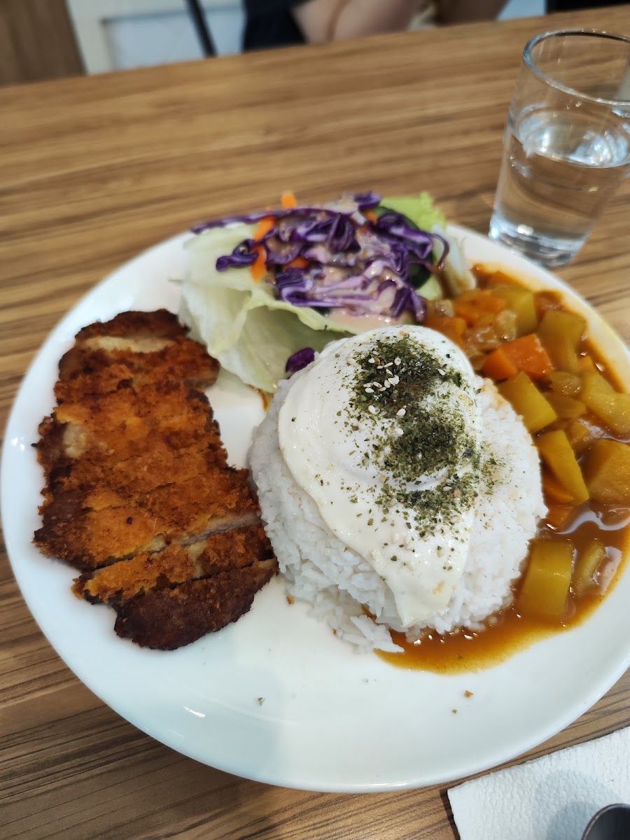 Crispy katsu curry rice set with golden tender cutlet